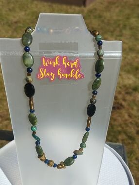 Handmade Stone Agate And Lapis Lazuli Bead Necklace